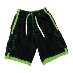 Boys Black Neon Green Swim Trunks Shorts Size S